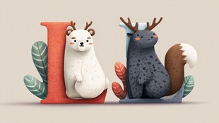 可爱动物靠字母萌趣场景