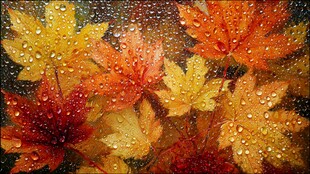 雨中斑斓枫叶图