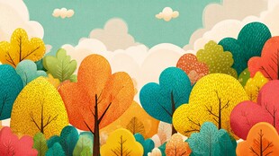 秋日多彩树林风景插画