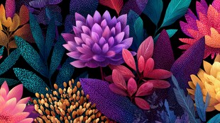 梦幻多彩花卉植物图案