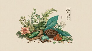 中式传统草药静物插画