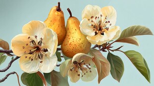 枝头梨果伴繁花