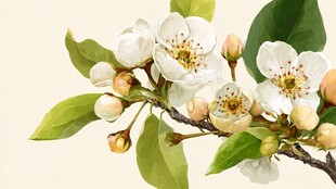 枝头绽放的洁白梨花