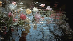 水中绽放的多彩郁金香