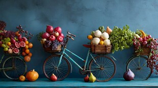 复古自行车载满缤纷果蔬
