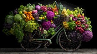 满载缤纷蔬果的复古自行车