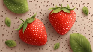 新鲜草莓与绿叶的清新组合