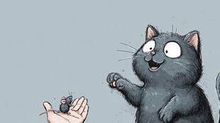 猫咪好奇望着手中小老鼠