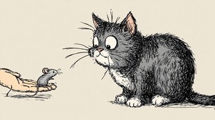 猫咪紧盯掌心老鼠