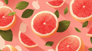粉色背景上的西柚切片