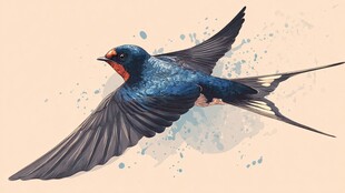 水彩画中飞翔的灵动燕子