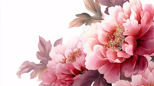 粉色牡丹花卉唯美插画