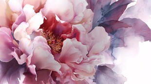 水墨风绽放的娇艳牡丹花