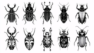 甲虫集合插画