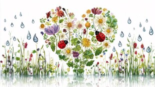 心形花卉雨中美景