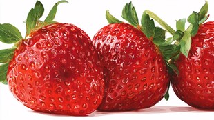 新鲜诱人的三颗红草莓