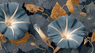 蓝金牵牛花花卉图案