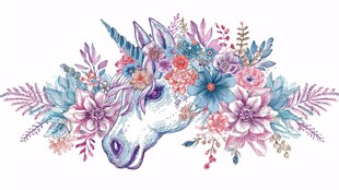 梦幻独角兽花卉插画