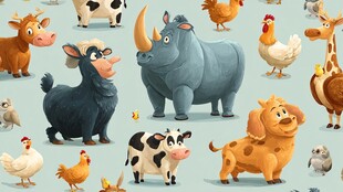 可爱卡通动物集合图案