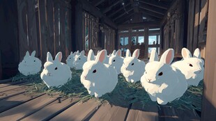 木屋内的一群可爱白兔