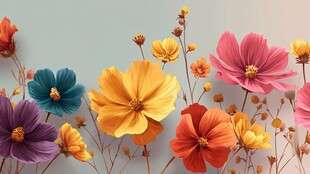 多彩纸艺花卉绽放画面