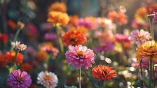 五彩斑斓的百日菊绽放