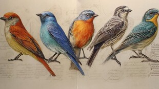 五彩斑斓鸟儿的精美绘图