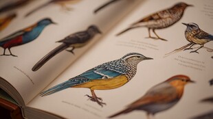 打开的鸟类图鉴书页展示