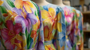 色彩缤纷的花卉图案连衣裙