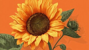 橙背景上的绚丽向日葵
