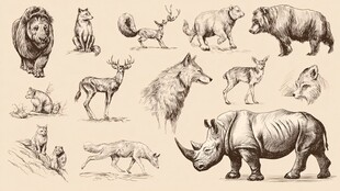 手绘野生动物集合图