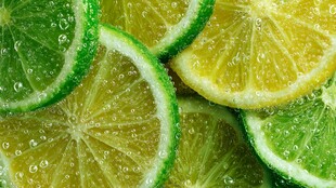 鲜切青柠与柠檬切片特写