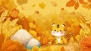 萌虎贺秋 稻谷丰收景象