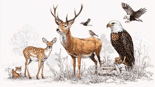 野生动物和谐共处图景