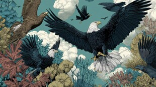 翱翔的雄鹰与繁茂自然景观