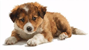 趴着的可爱棕白相间小狗