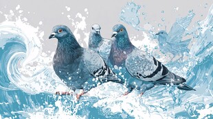 鸽翔海浪间 灵动自然景