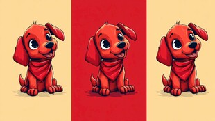 三张红色小狗卡通形象图