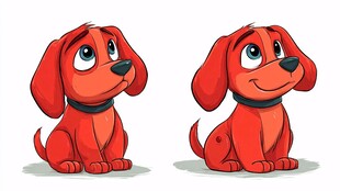 两只可爱的红色卡通小狗