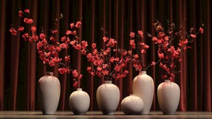 中式花瓶插红梅雅致场景