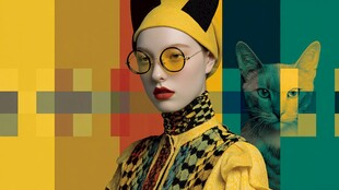 时尚女郎与猫的奇幻画面