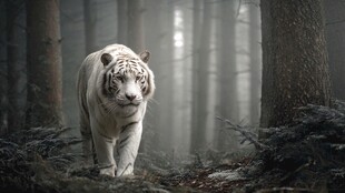 森林中的白虎漫步