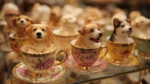 茶杯中的萌趣小狗摆件