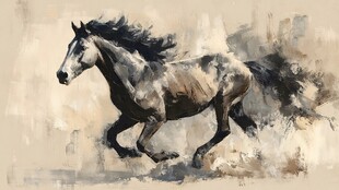 奔腾骏马的水墨艺术风采