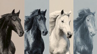 四色骏马奔腾英姿展示