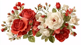 红白花卉组合精美插画