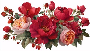 艳丽多彩花卉组合插画