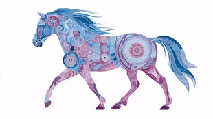 梦幻花纹马插画
