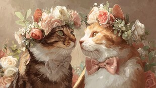 头戴花环的亲昵猫咪