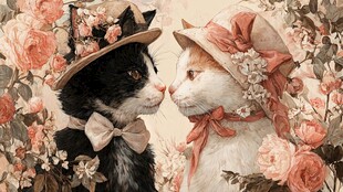 浪漫花丛中的猫咪情侣